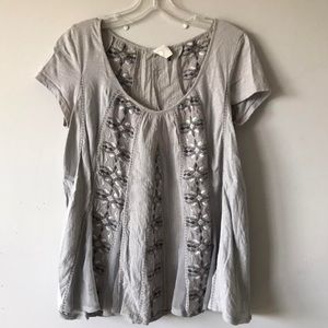 Anthropologie Grey Embroidered Top